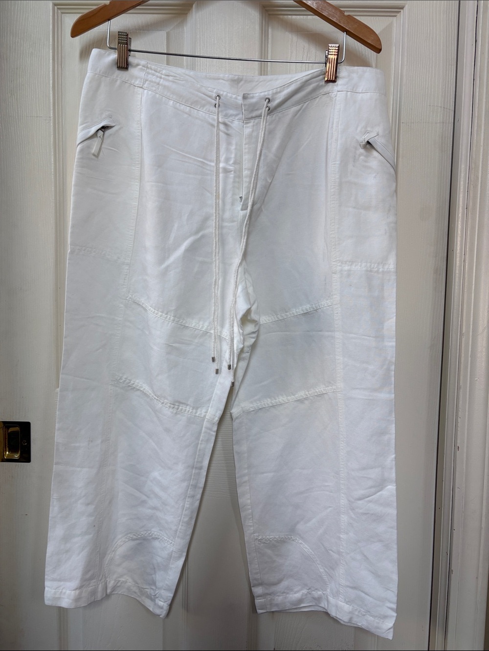 Yansi Fugel Womens 12 ivory linen blend wide leg pants